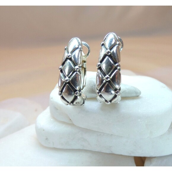 Artisan VTG Sterling Silver Half Hoop Earrings  Hinged Signed - Picture 1 of 6